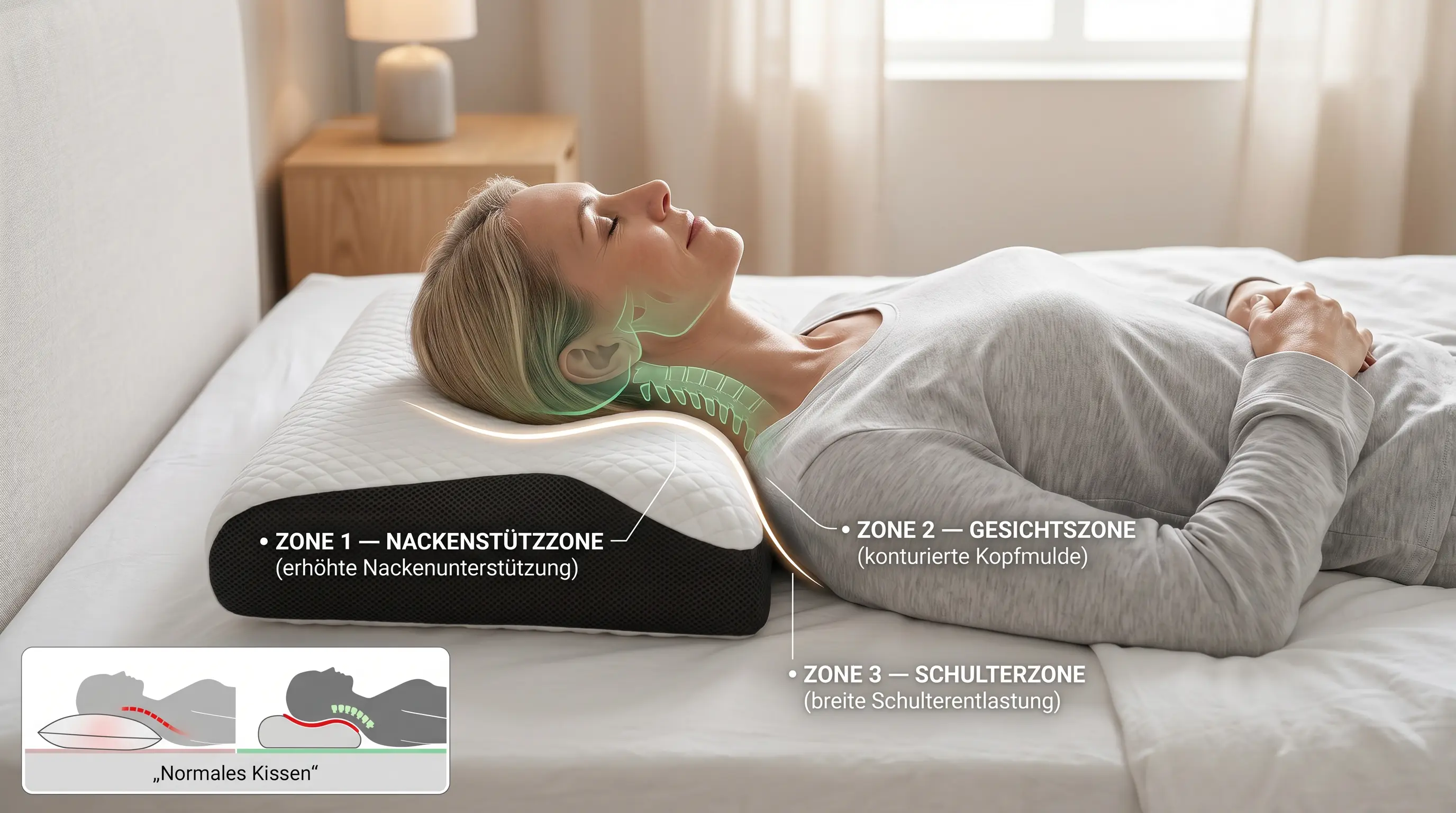 Das Relaro 3-Zonen Orthokissen mit anatomischen Stützzonen